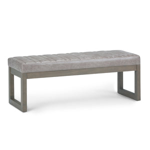 English Elm Casey Distressed Saddle Brown Ottoman Bench with Quilted Faux Leather, Solid Wood Driftwood Base, 48" Gray B136P159220