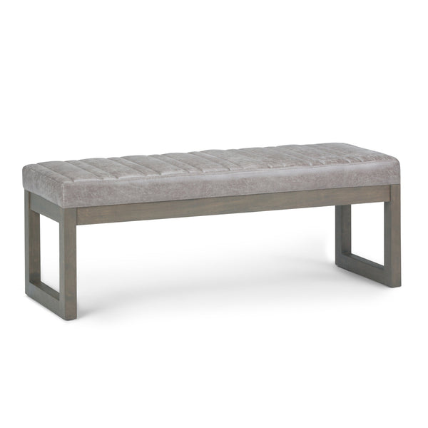 English Elm Casey Distressed Saddle Brown Ottoman Bench with Quilted Faux Leather, Solid Wood Driftwood Base, 48" Gray B136P159220