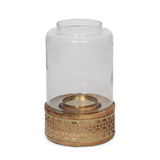 Christopher Knight Home® - Noble House - Lippert Boho Handcrafted Mango Wood Hurricane Candle Holder, Natural and Gold