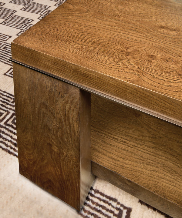 Hooker Furniture Melange Mulholland Oak Coffee Table with Open Shelf and Bronze Accents for Living Rooms 30.00L x 60.00W x 18.00H 628-80605-82