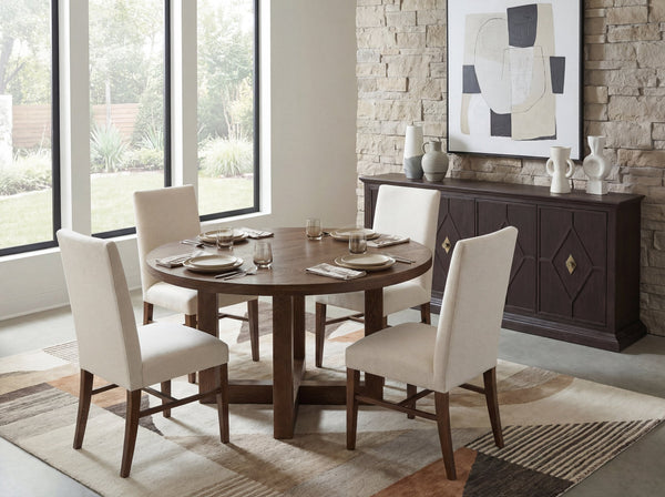 Hooker Furniture Driftwood Round Oak Pedestal Dining Table Worn Saddle Finish Seats Six Guests 6820-75223-85