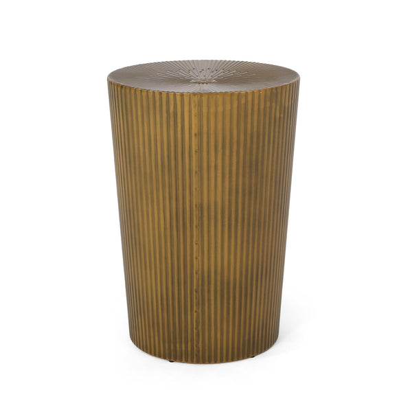 English Elm Christopher Knight Home® - Metal Hammered Iron End Table With Corrugated Texture - Industrial Elegance For Your Living Space 72225.00GLDBRSANT