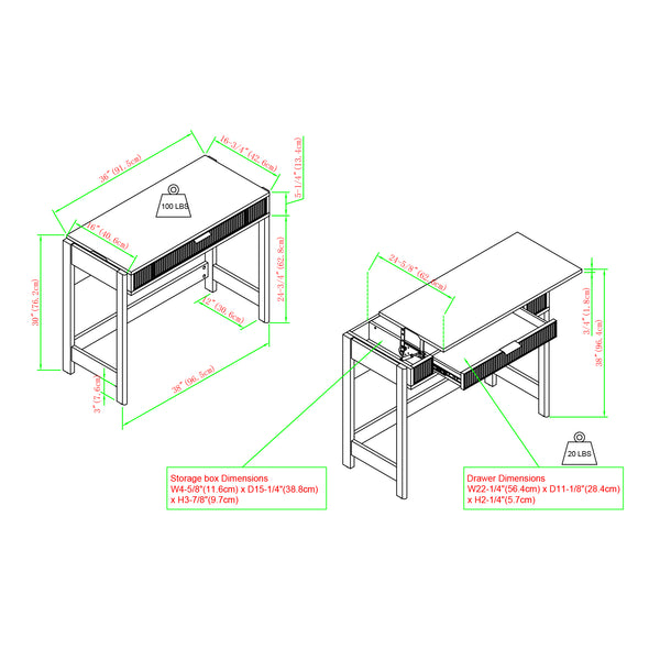 Holmes Modern Lift Top Standing Desk with Reeded Drawer Coastal Oak WEHOL42OS2CO0 Walker Edison