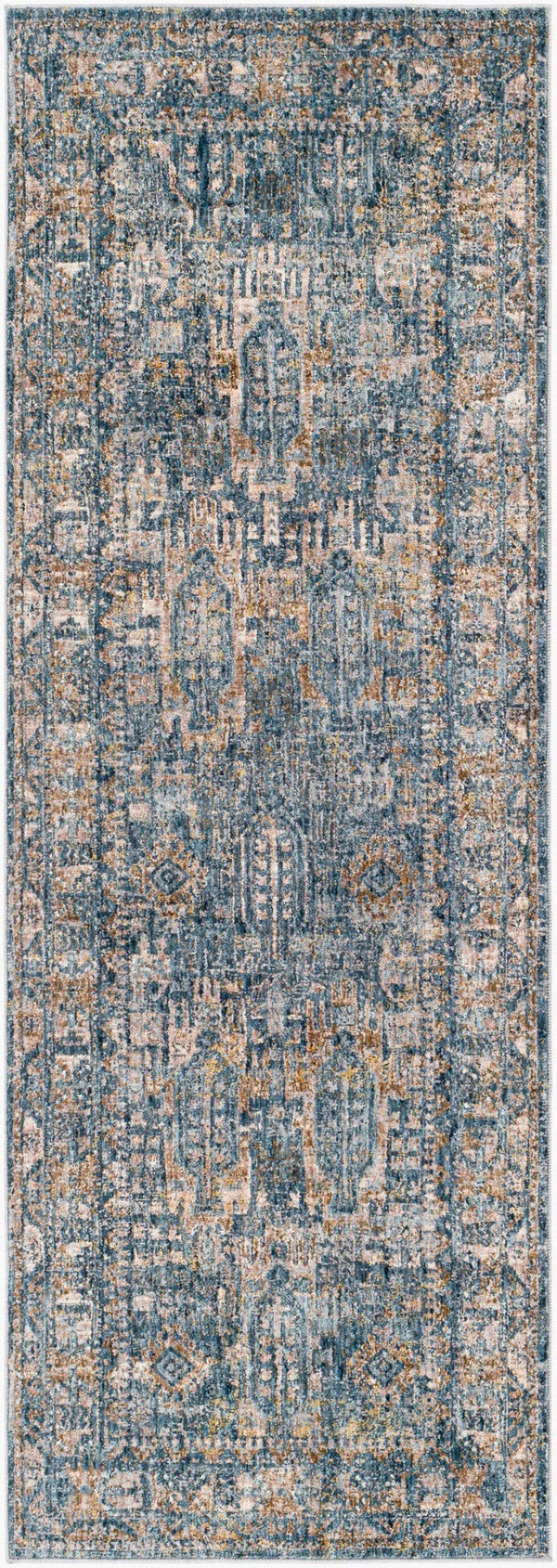 Livabliss Mirabel Medallion Machine Woven Polyester Area Rug with Fringe for Living Dining Rooms Dark Blue, Deni 2'7" x 7'3" MBE2301-2773