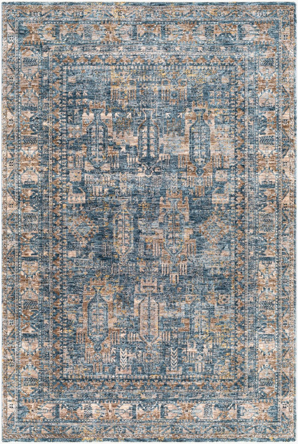 Livabliss Mirabel Medallion Machine Woven Polyester Area Rug with Fringe for Living Dining Rooms Dark Blue, Deni 5' x 7'5" MBE2301-575