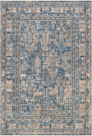 Livabliss Mirabel Medallion Machine Woven Polyester Area Rug with Fringe for Living Dining Rooms Dark Blue, Deni 6'7" x 9'6" MBE2301-6796