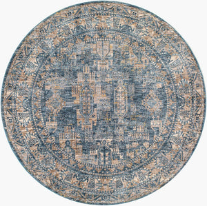 Livabliss Mirabel Medallion Machine Woven Polyester Area Rug with Fringe for Living Dining Rooms Dark Blue, Deni 5'3" x 5'3" MBE2301-53RD
