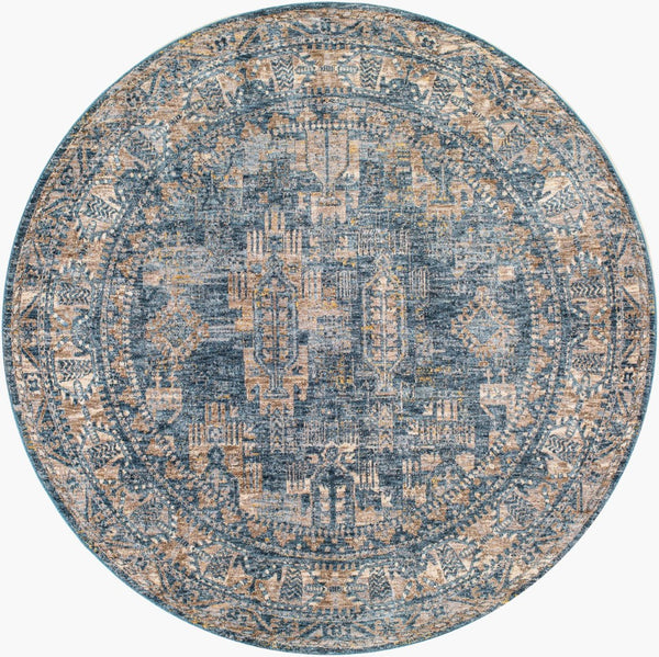 Livabliss Mirabel Medallion Machine Woven Polyester Area Rug with Fringe for Living Dining Rooms Dark Blue, Deni 5'3" x 5'3" MBE2301-53RD