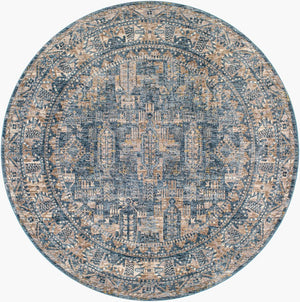 Livabliss Mirabel Medallion Machine Woven Polyester Area Rug with Fringe for Living Dining Rooms Dark Blue, Deni 7'10" x 7'10" MBE2301-710RD