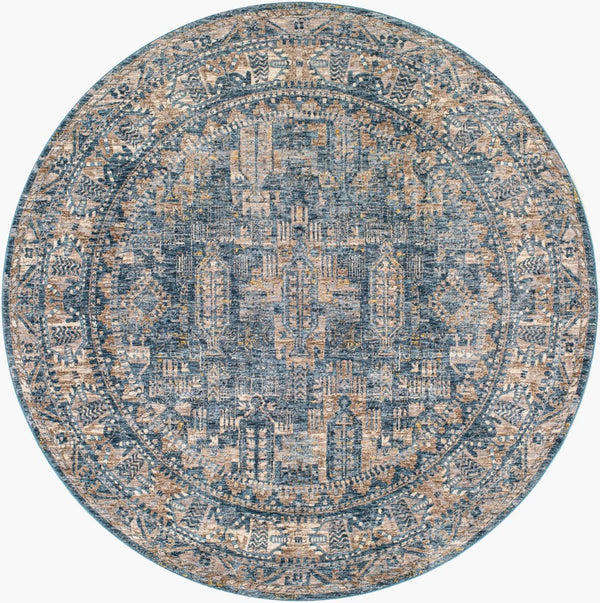 Livabliss Mirabel Medallion Machine Woven Polyester Area Rug with Fringe for Living Dining Rooms Dark Blue, Deni 7'10" x 7'10" MBE2301-710RD