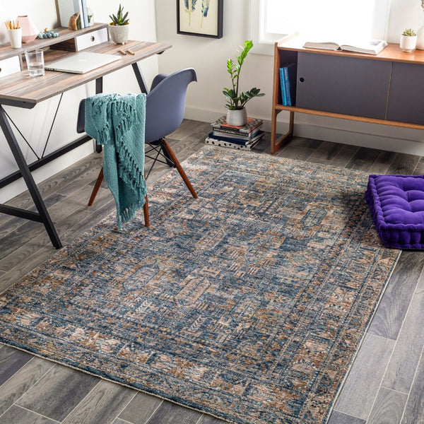Livabliss Mirabel Medallion Machine Woven Polyester Area Rug with Fringe for Living Dining Rooms Dark Blue, Deni 7'10" x 10'2" MBE2301-710103