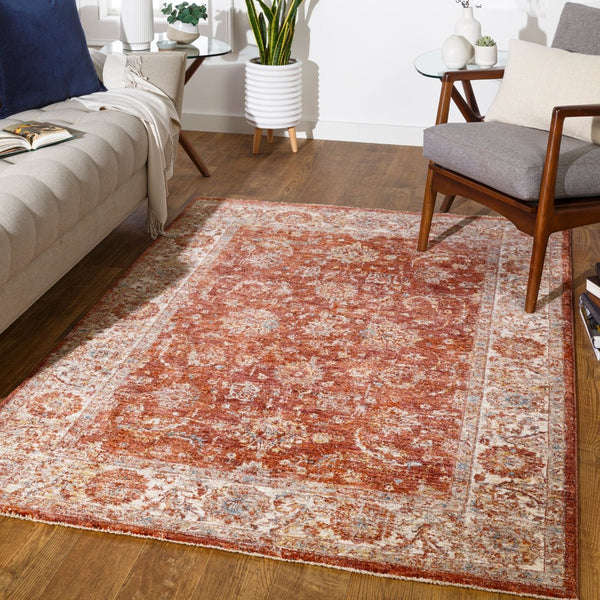Livabliss Mirabel Traditional Fringe Area Rug Polyester Woven in Turkey for Living Rooms Rust, Dusty Pin 9' x 12'2" MBE2307-9122
