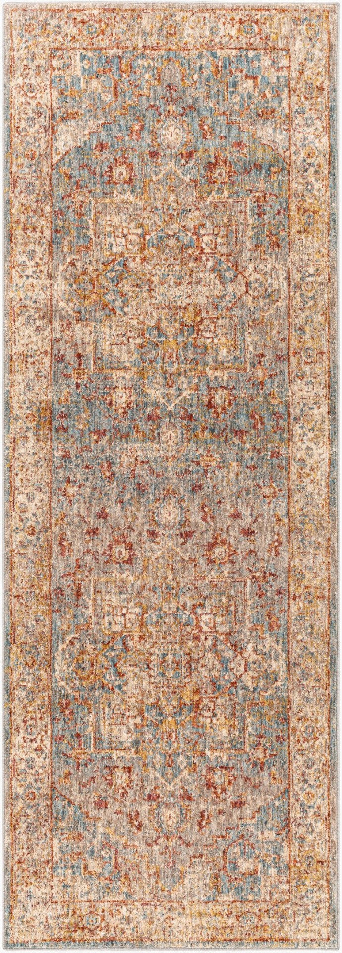 Livabliss Mirabel Turkish Inspired Polyester Area Rug with Fringe Borders for Large Living Rooms Teal, Pale Blue 2'7" x 10' MBE2310-2710