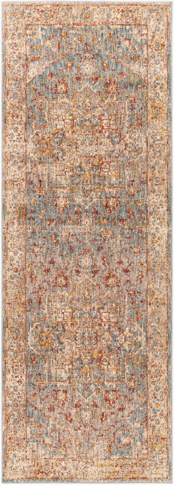 Livabliss Mirabel Turkish Inspired Polyester Area Rug with Fringe Borders for Large Living Rooms Teal, Pale Blue 2'7" x 10' MBE2310-2710
