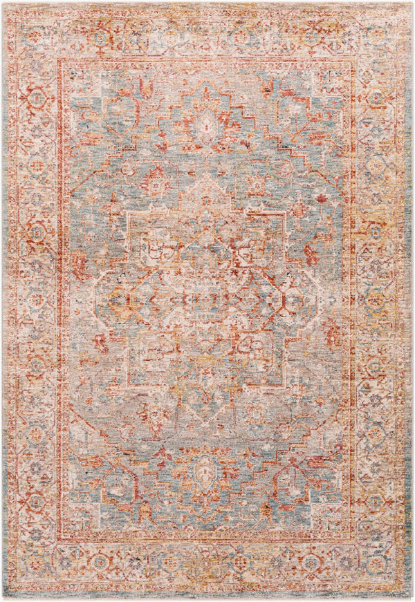 Livabliss Mirabel Turkish Inspired Polyester Area Rug with Fringe Borders for Large Living Rooms Teal, Pale Blue 2' x 2'11" MBE2310-23