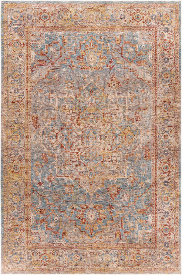 Livabliss Mirabel Turkish Inspired Polyester Area Rug with Fringe Borders for Large Living Rooms Teal, Pale Blue 6'7" x 9'6" MBE2310-6796