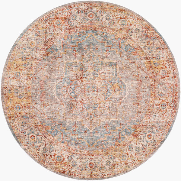 Livabliss Mirabel Turkish Inspired Polyester Area Rug with Fringe Borders for Large Living Rooms Teal, Pale Blue 6'7" x 6'7" MBE2310-67RD