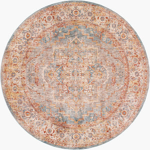 Livabliss Mirabel Turkish Inspired Polyester Area Rug with Fringe Borders for Large Living Rooms Teal, Pale Blue 7'10" x 7'10" MBE2310-710RD
