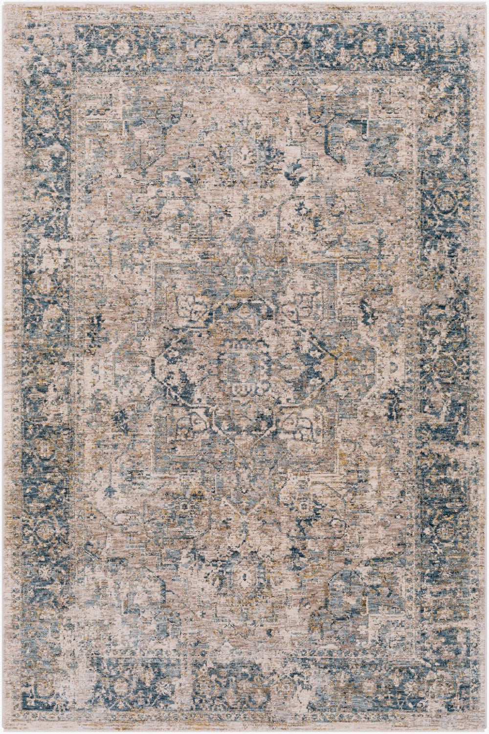 Livabliss Mirabel Medallion Area Rug Turkish Woven Polyester with Fringe Living Room Accent Teal, Pale Blue 9' x 12'2" MBE2312-9122