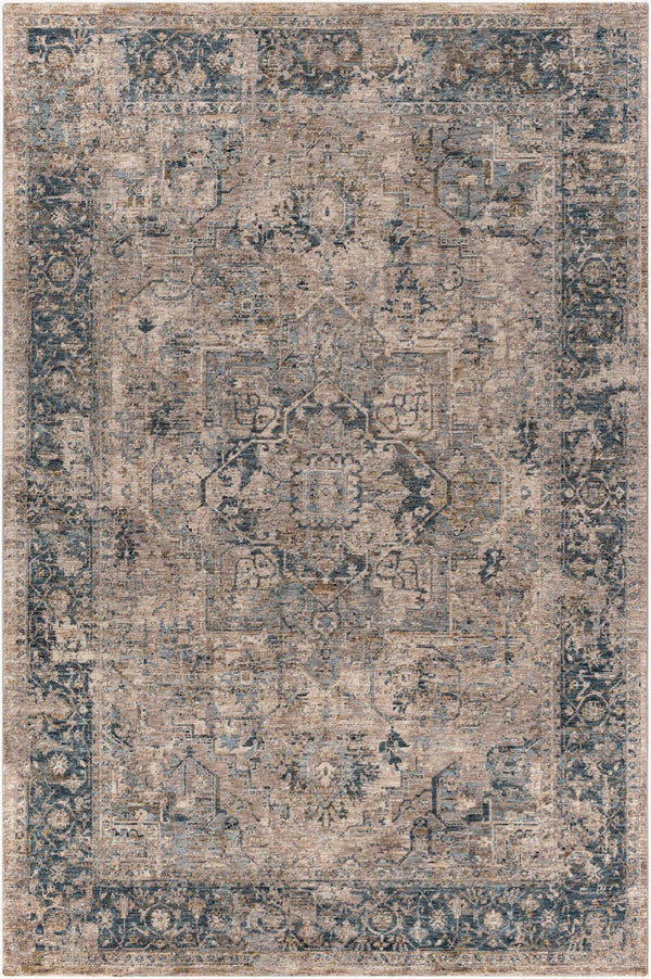 Livabliss Mirabel Medallion Area Rug Turkish Woven Polyester with Fringe Living Room Accent Teal, Pale Blue 6'7" x 9'6" MBE2312-6796