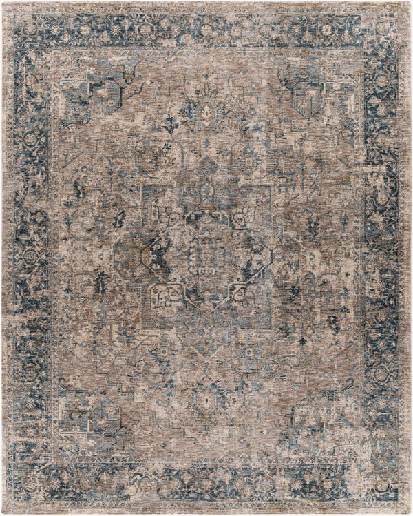 Livabliss Mirabel Medallion Area Rug Turkish Woven Polyester with Fringe Living Room Accent Teal, Pale Blue 7'10" x 10'2" MBE2312-710103