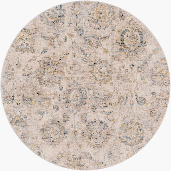 Livabliss Mirabel Traditional Fringe Area Rug Soft Polyester Weave for Large Living Spaces Teal, Pale Blue 5'3" x 5'3" MBE2316-53RD