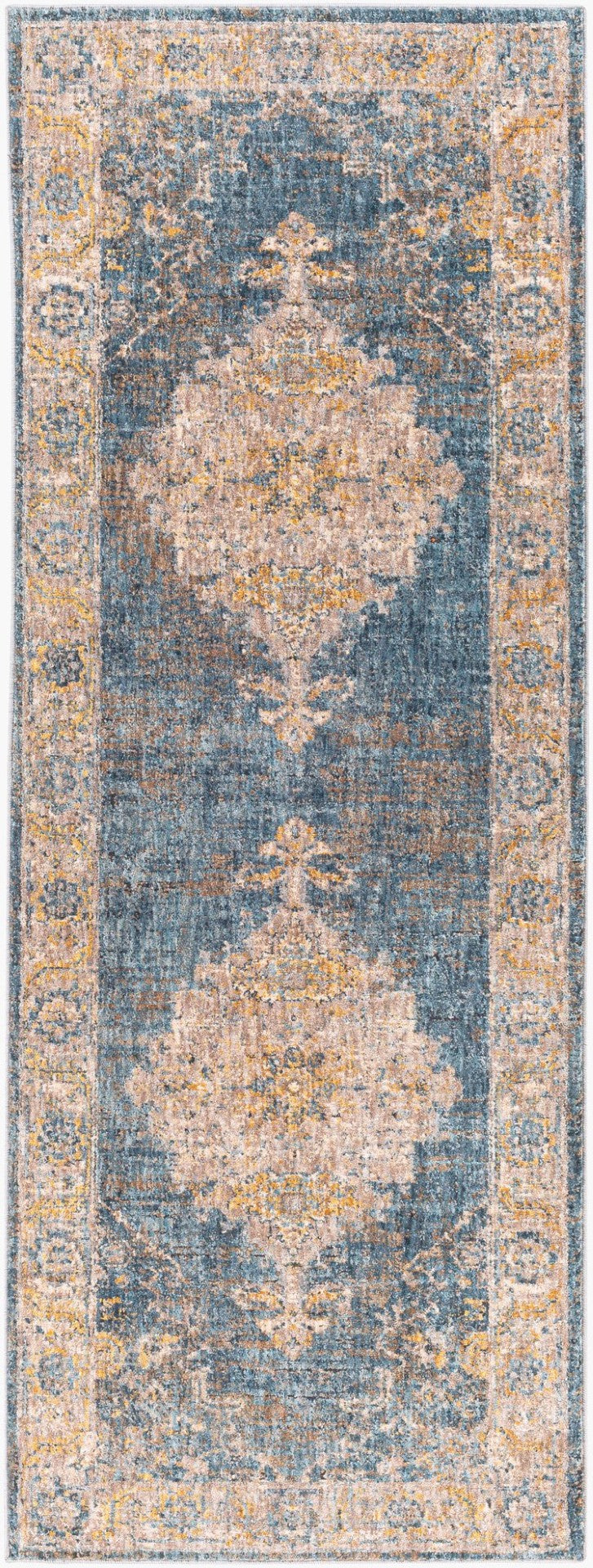 Livabliss Mirabel Traditional Fringe Area Rug Machine Woven Polyester for Living Dining Rooms Teal, Pale Blue 2'7" x 10' MBE2317-2710