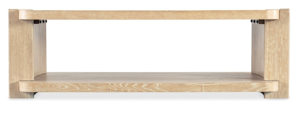 Hooker Furniture Retreat Rectangle Cocktail Table With Dune Oak Veneer, Interlocking Block Legs & Lower Shelf (58") 6950-80410-80