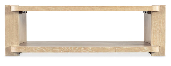 Hooker Furniture Retreat Rectangle Cocktail Table With Dune Oak Veneer, Interlocking Block Legs & Lower Shelf (58") 6950-80410-80