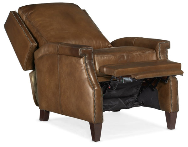 Hooker Furniture Collin Aniline Top-Grain Leather Push-Back Recliner With Nailhead Trim And Winged Back Elegance Medium Brown RC379-PB-083