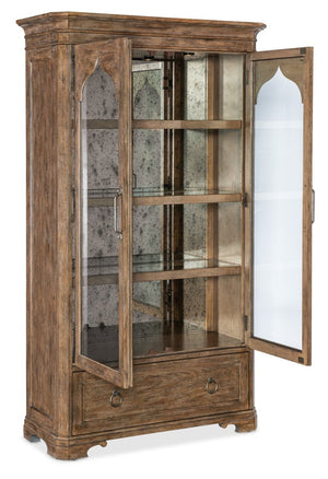 Hooker Furniture Americana Honey Display Cabinet With Antique Mirror Back, Adjustable Shelves, Lighting & Drawer 7050-75908-85