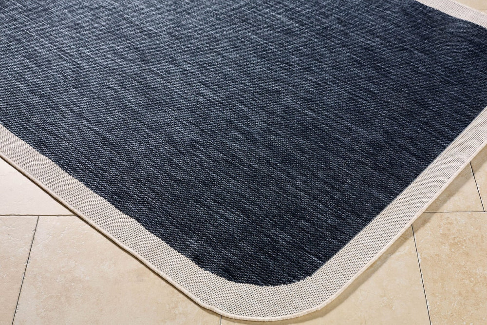Livabliss Miami Beach Coastal Polypropylene Flatweave Rug for Patio Entryway or Indoor Use Dark Blue, Crea 6'7" x 9' MBH2301-679
