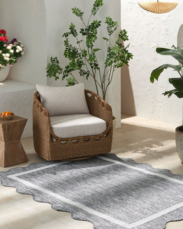 Livabliss Miami Beach Coastal Polypropylene Area Rug for Indoor Outdoor Patios and Living Rooms Charcoal, Cream 6'7" x 9' MBH2322-679
