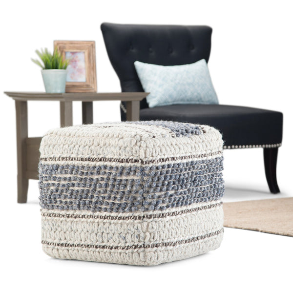 English Elm Grady Square Pouf - Handcrafted Blue & Natural Accent Piece For Stylish Seating & Footrest Use B136P159321