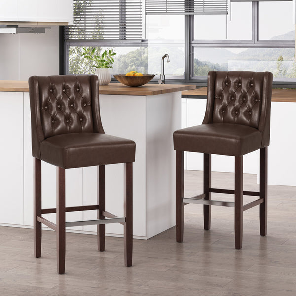 English Elm Christopher Knight Home® - BARSTOOL sleek PU upholstered counter stool with sturdy frame, ergonomic seat and modern minimalist design Dark Brown 70678.00PUDBRN
