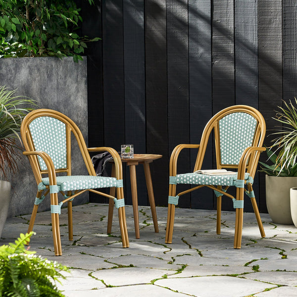 English Elm Bistro Wicker Outdoor Dining Chairs Set of Two with Rust Resistant Aluminum Frame Patio 72905.00LT