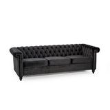 Christopher Knight Home® - Noble House - Parkhurst Tufted Chesterfield Velvet 3 Seater Sofa, Black and Dark Brown