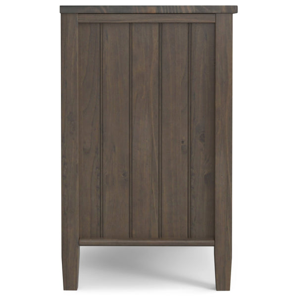 English Elm Lev Smoky Brown Bedside Table – Handcrafted Solid Wood, Drawer & Open Storage, Transitional Groove Design B136P158825