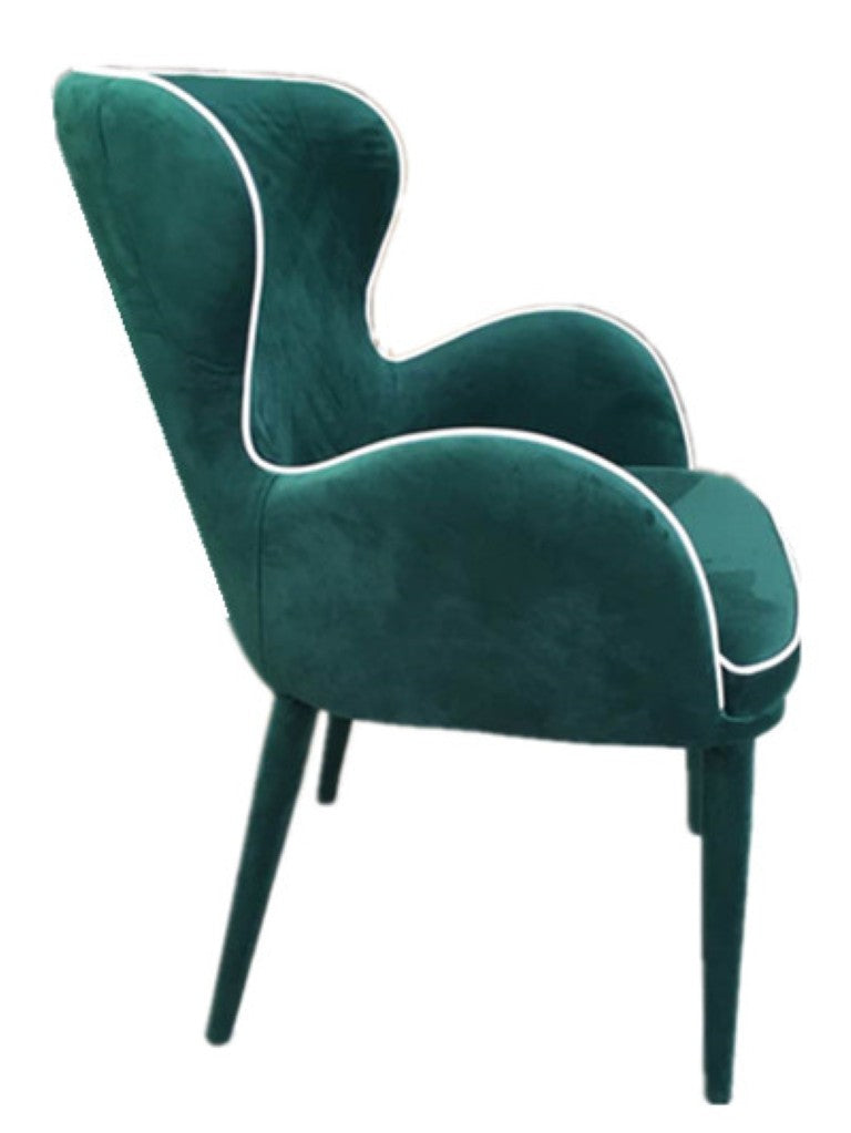 VIG Furniture Tigard Green Fabric Wingback Dining Chair With White Piping — Ergonomic Modern Accent Seat, No Assembly VGEUMC-883CH-A-GRN