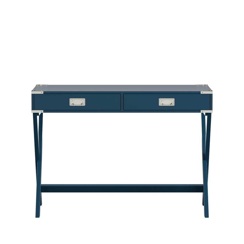 Homelegance By Top-Line Beatrix X-Base Wood Accent Campaign Writing Desk Blue MDF