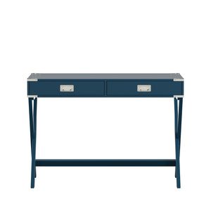 Homelegance By Top-Line Beatrix X-Base Wood Accent Campaign Writing Desk Blue MDF