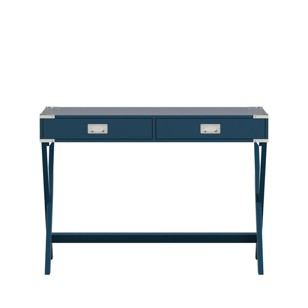 Homelegance By Top-Line Beatrix X-Base Wood Accent Campaign Writing Desk Blue MDF