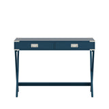 Homelegance By Top-Line Beatrix X-Base Wood Accent Campaign Writing Desk Blue MDF