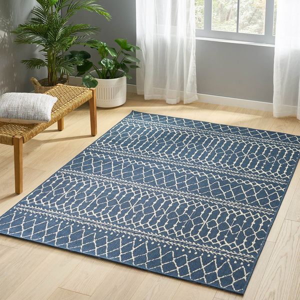English Elm Christopher Knight Home® - 5'3"x7' Rug - Blue Polypropylene Area Rug, 100% Durable Low-Pile 4mm Handcrafted Accent for Living Room 72346.00