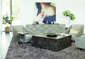 Bernhardt Bernhardt Linea Square Cocktail Table — Cerused Charcoal Oak, Faceted Veneer, Casters, Rustic Modern Elegance 384011B