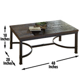 Steve Silver Ambrose Coffee Table, Butcher Block Style Wood Surface, Rustic Dark Iron Legs, 28 x 48 x 18