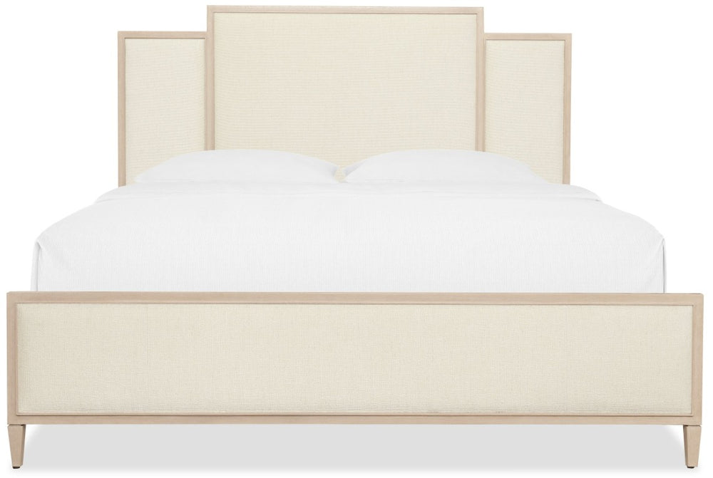 Hooker Furniture Melange Tiered Queen Panel Bed With Randall Sea Salt Upholstery And Polished Limestone Oak Finish 90.75 L x 79.50W x 63.00H 628-90266-001-80