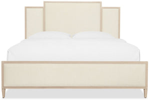 Hooker Furniture Melange Tiered Queen Panel Bed With Randall Sea Salt Upholstery And Polished Limestone Oak Finish 90.75 L x 79.50W x 63.00H 628-90266-001-80