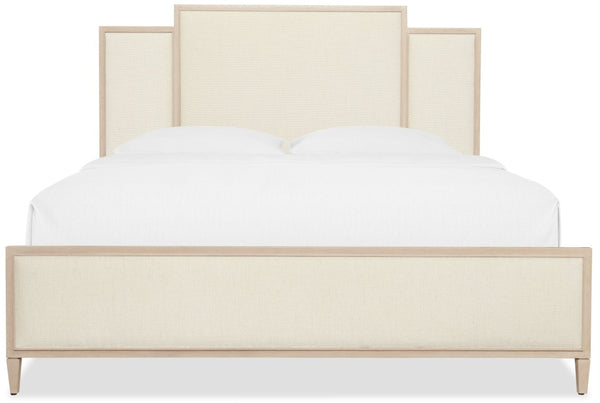 Hooker Furniture Melange Tiered Queen Panel Bed With Randall Sea Salt Upholstery And Polished Limestone Oak Finish 90.75 L x 79.50W x 63.00H 628-90266-001-80