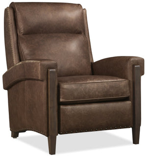 Hooker Furniture Whitton Aniline Leather Power Recliner With Usb, Nailhead Trim & Wood Arms For Classic Comfort RC854-PH-088